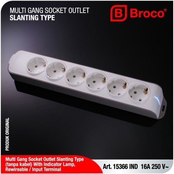 Broco Stop Kontak 3 4 5 6 Lubang Miring (NCP) Lampu Indicator Outbow Dinding Tempel Slanting Oval
