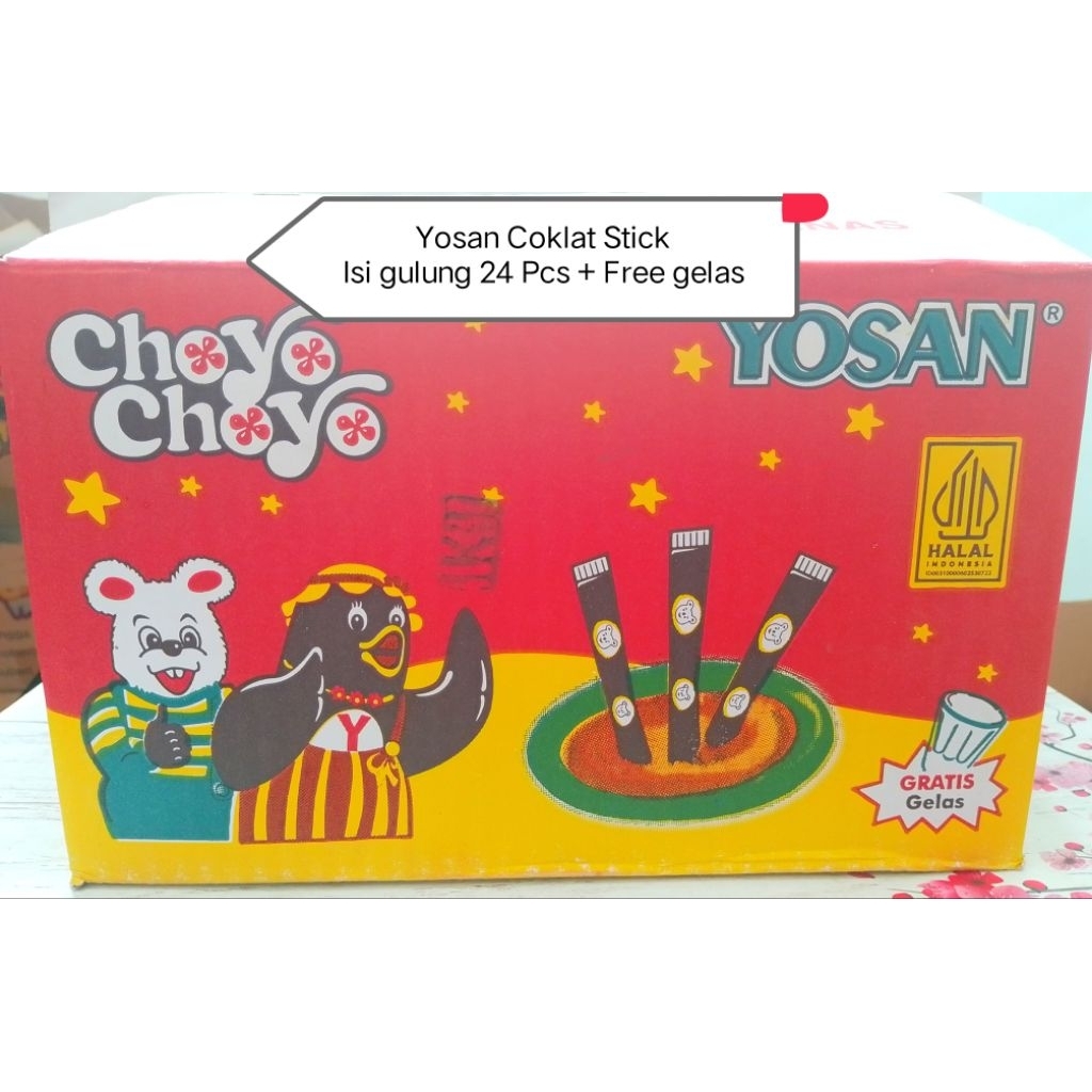 

YOSAN CHOYO STICK + GELAS Coklat isi 24 pcs + Gelas ( 1 dus isi 6 Golong ) Exp 2026