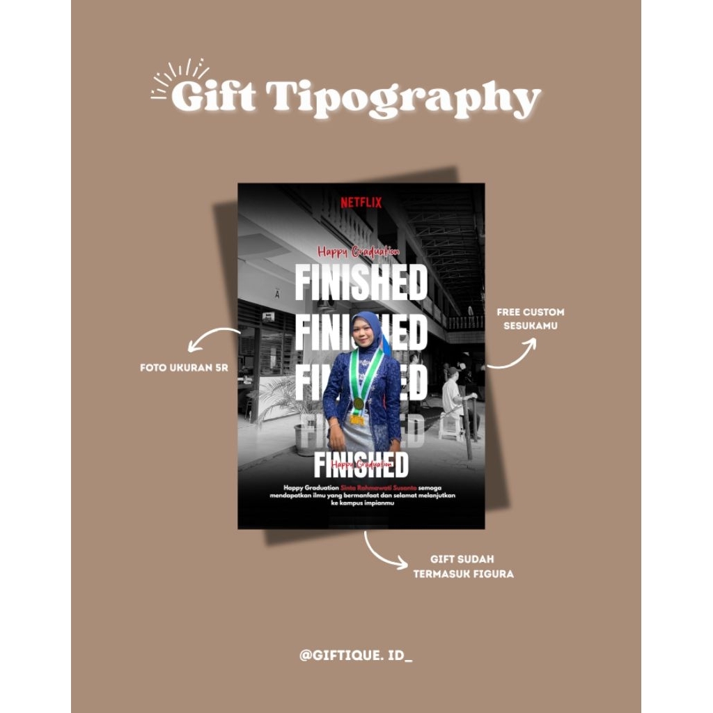 GIFT TYPOGRAPHY CUSTOM 5R| kado wisuda, sidang dll