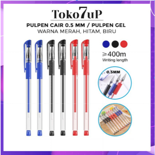 

PULPEN CAIR 0.5 MM / PULPEN GEL WARNA MERAH, HITAM, BIRU SERBAGUNA