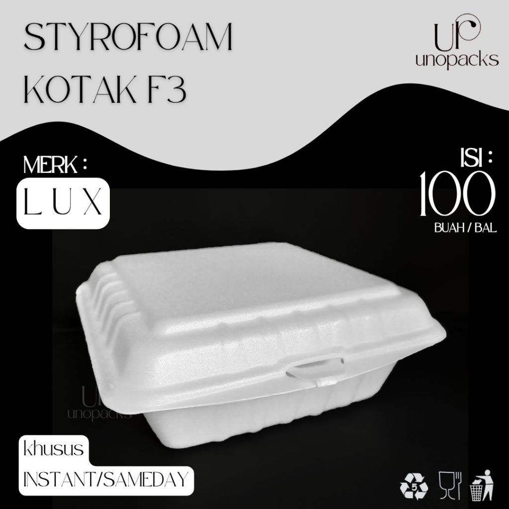 STYROFOAM KOTAK WADAH MAKANAN FOAM BUSA PUTIH LUX (100 PCS)