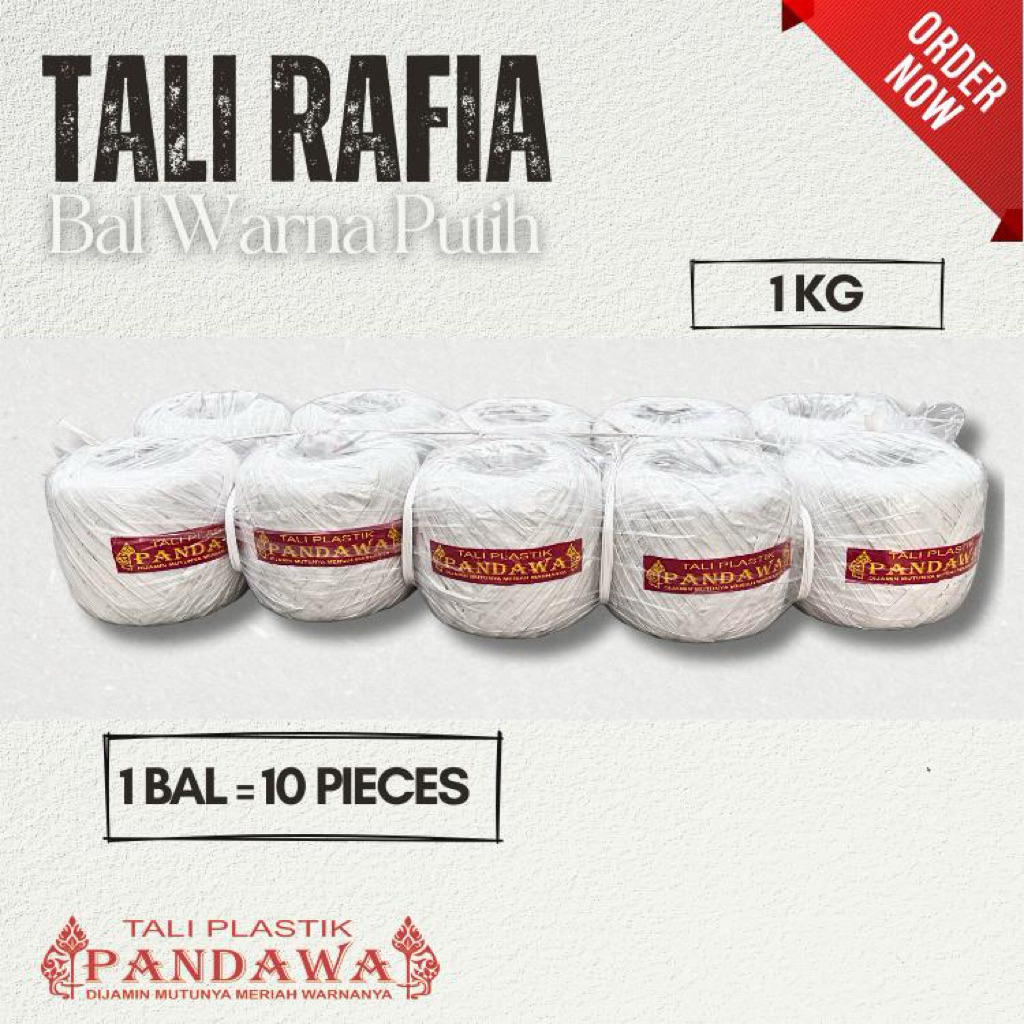

Tali Rafia warna putih 1ball isi 10pcs (10kg)