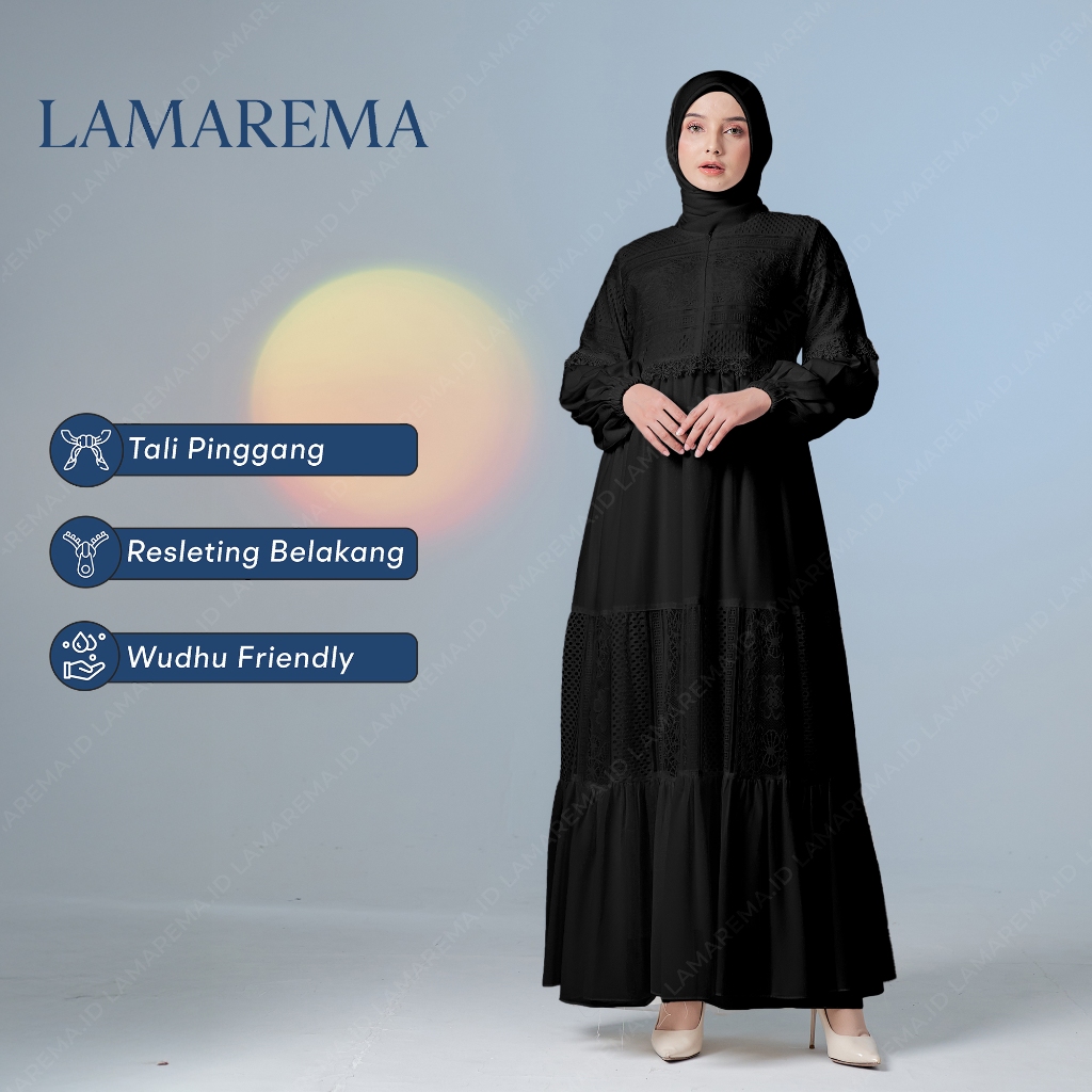 Baju Gamis Hitam LM-048 Wanita Simple Elegan Dan Mewah | Gamis Putih Brukat Pesta Kondangan Modern T