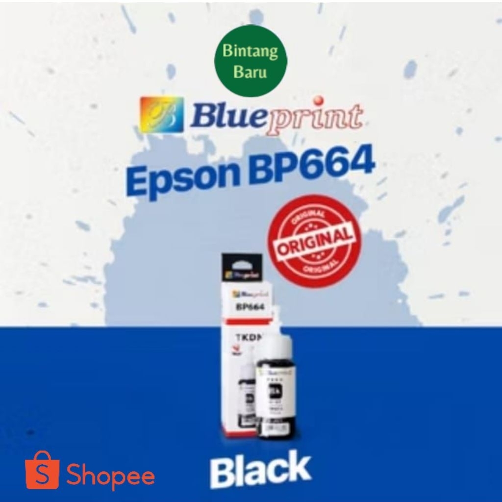 Tinta Epson 664 (Black,Hitam T6641)Original Blue print 664 for printer Epson L120 L220 L350 -BP664 B