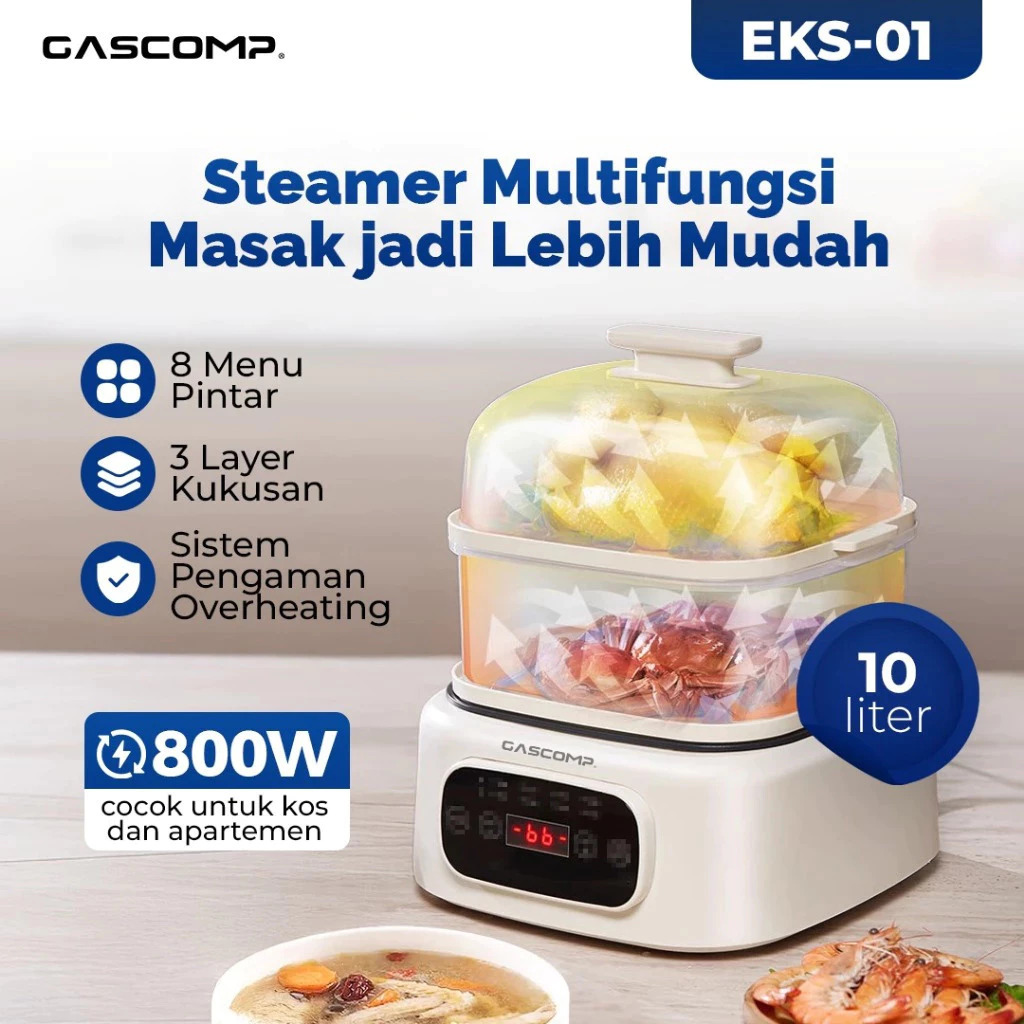 Electric Food Steamer 10L GASCOMP EKS-01 Multifungsi Alat Hotpot Rebus Kukus Panggang Penghangat Mak