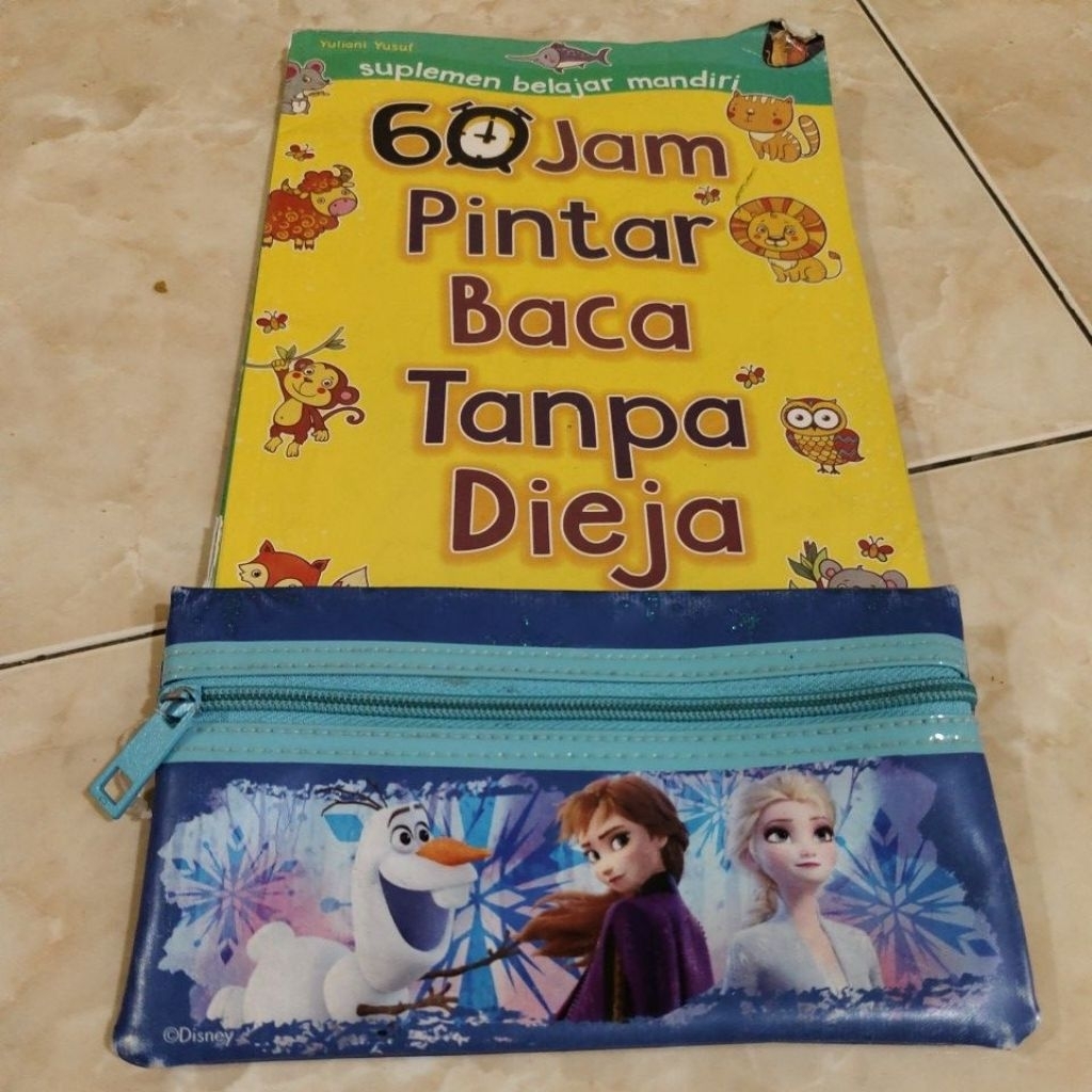 

buku pintar baca dan dompet pensil frozen