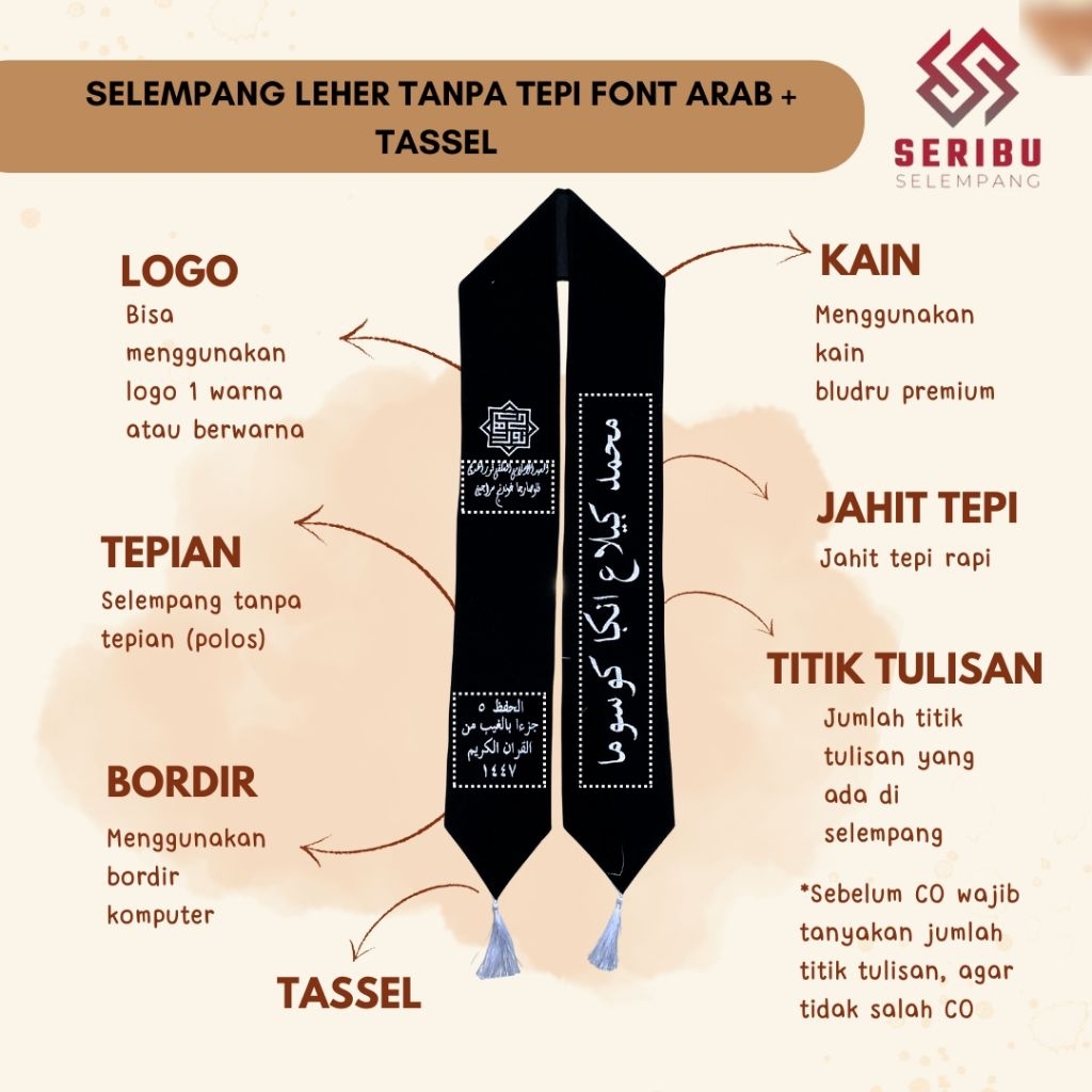 [ KILAT 1 HARI JADI ] Selempang Kalung Font Arab + Tassel / Selempang Wisuda Font Arab