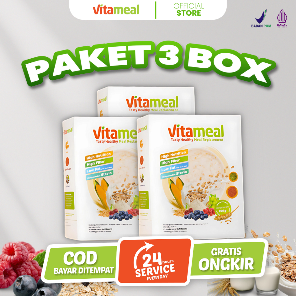 

PAKET 3 BOX - VITAMEAL Sereal Sehat Multigrain Pengganti Nasi Bantu Turunkan Jaga Gula Darah Cegah Diabetes Kolesterol Tanpa Efek Samping FITAMIL HIPERTENSI