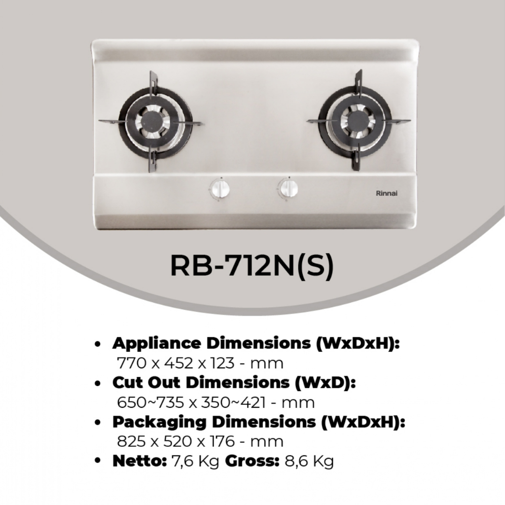 Kompor Tanam 2 Tungku Stainless Rinnai RB 712NS 712 NS RB712NS