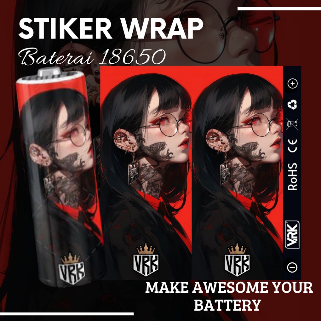 

FAMSTORE Stiker Wrap Baterai 18650 Karakter Anime waifu – Anti Air, Custom, Hologram, Keren