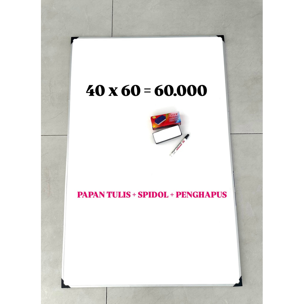 

Papan Tulis Ukuran 40 x 60 Lengkap Spidol dengan Penghapus Papan Tulis
