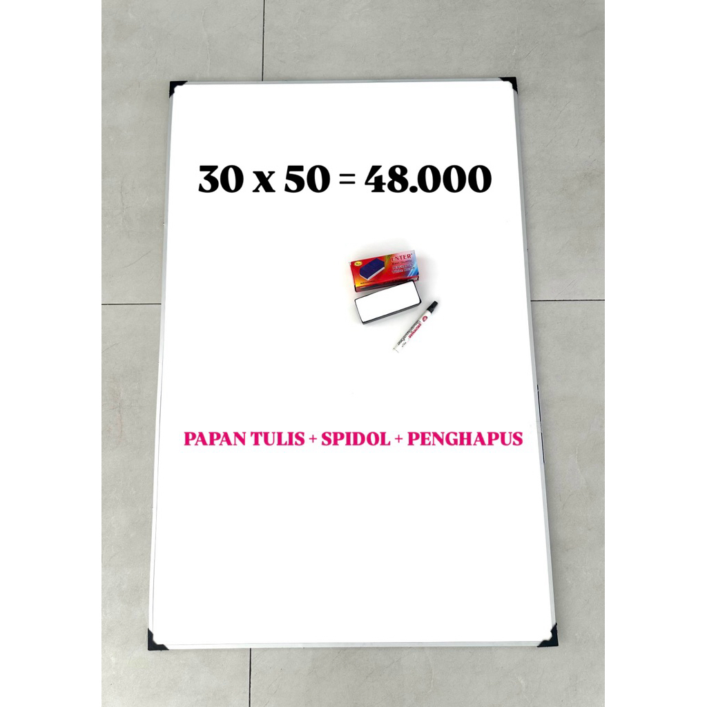 

Papan Tulis Ukuran 30 x 50 Lengkap Spidol dengan Penghapus Papan Tulis
