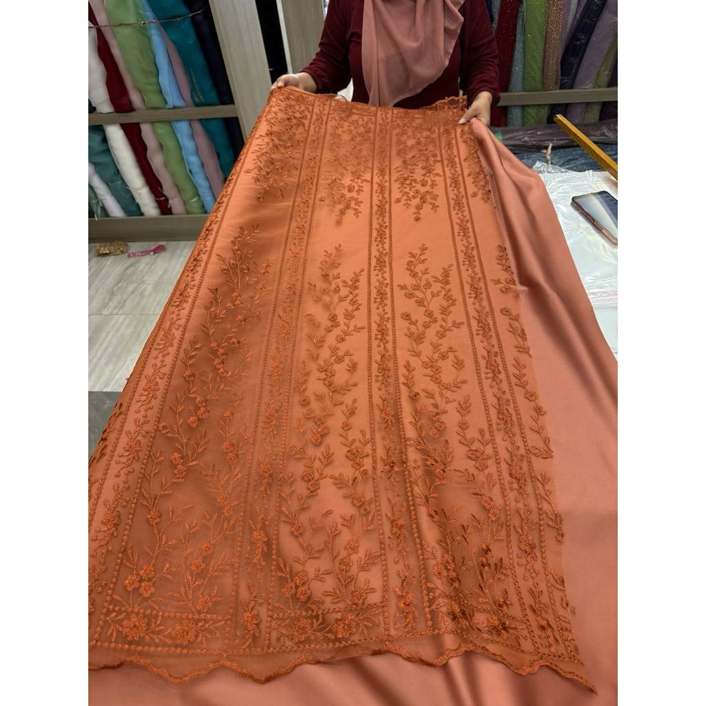 Kain tile brokat TERRACOTA only / bahan gamis kebaya tunik