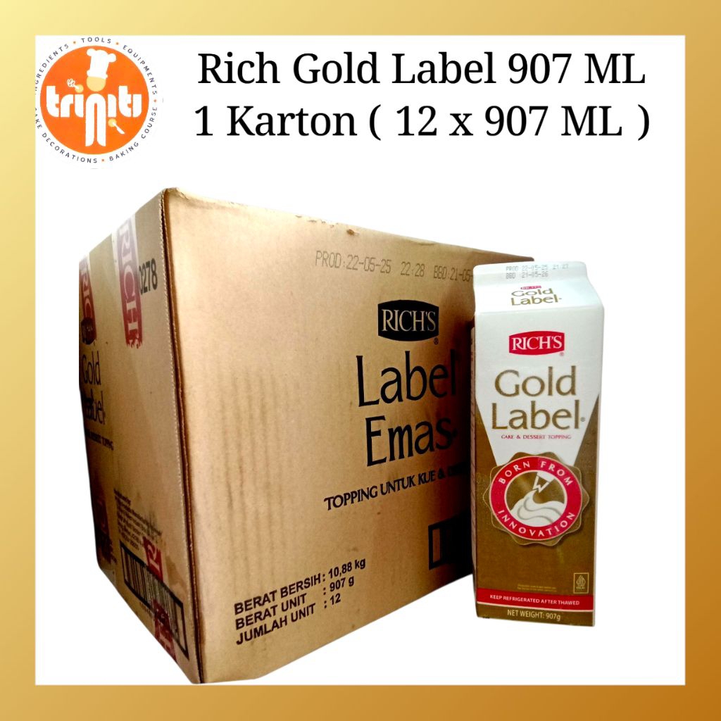 

[ 1 KARTON ] Rich Gold Label 907 ML -Whipping Cream Non Dairy