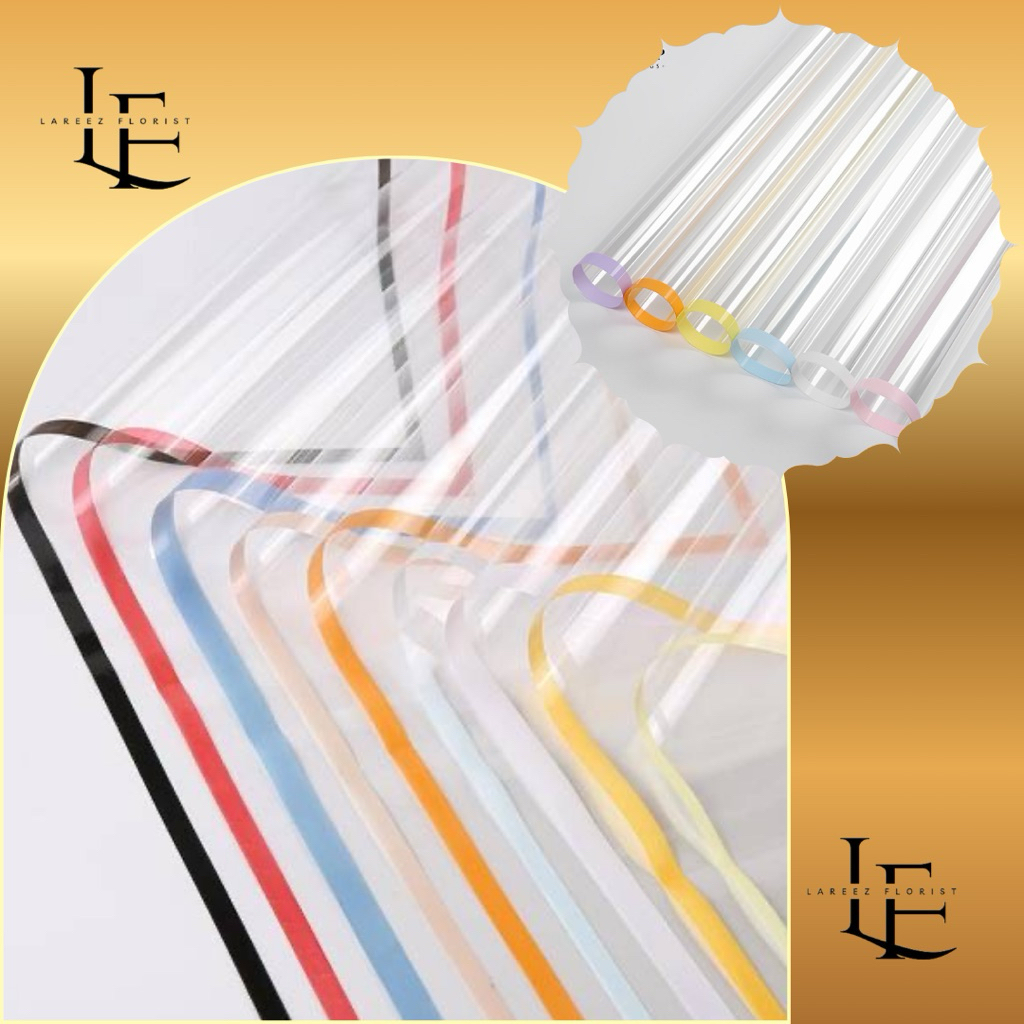 

[1 PACK/ 20 LEMBAR] Flower Wrapping Paper Korean Clear Transparant Frame List Color Cellophane Waterproof Kertas Bungkus Pembungkus Bouquet Bunga Bening Polos Transparan Border Warna Anti Air