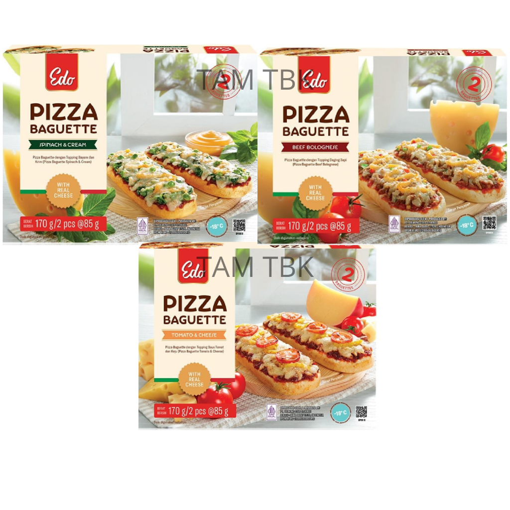 

EDO Pizza Baguette Spinach Cream | Beef Bolognese | Tomato Cheese 170 gr / Baguette