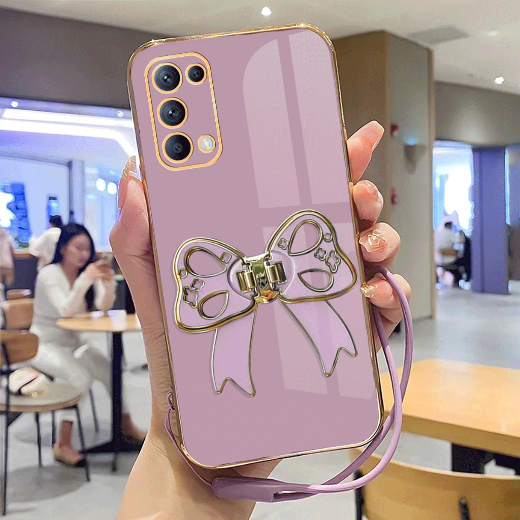 Case Oppo Reno 5 Softcase Plating Luxury With Ring and Lanyard