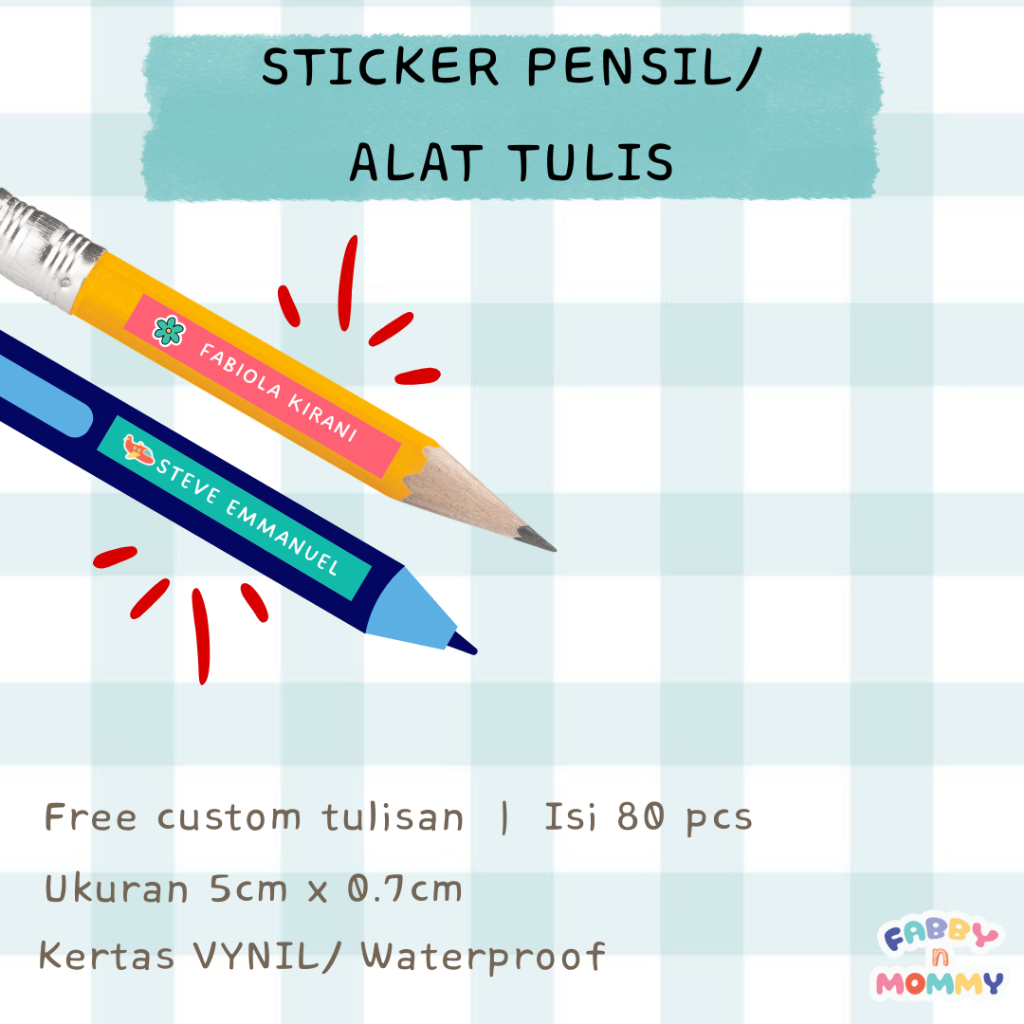 

[FABBYNMOMMY] - 80 PCS STICKER PENSIL PULPEN ALAT TULIS/ STICKER ALAT TULIS/ LABEL STICKER PENSIL