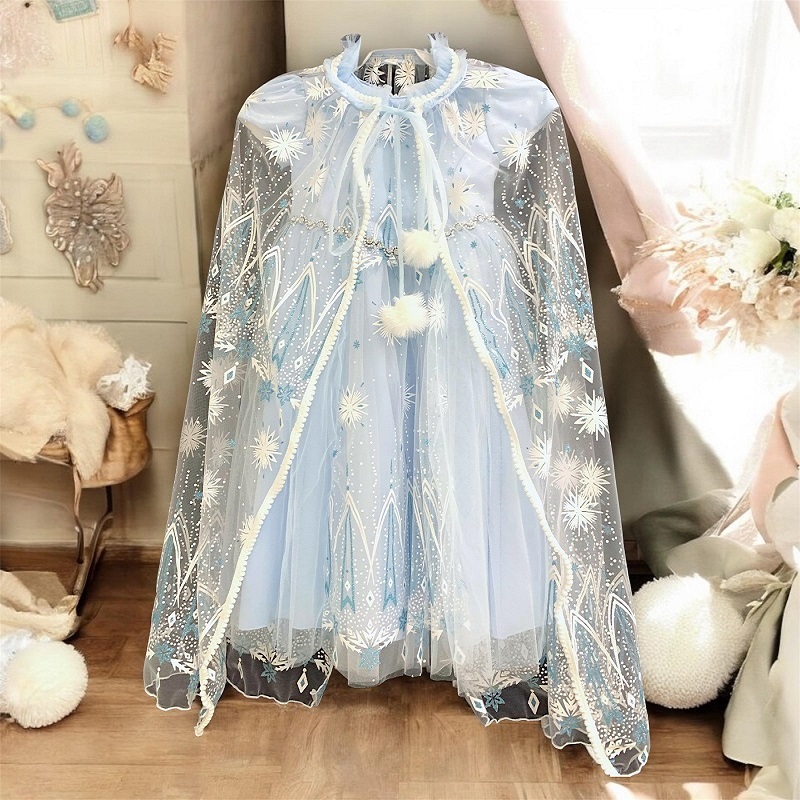 Princessa Flami Frozen Karakter Blue Ice Dress Anak Elsa Hoodie K4770