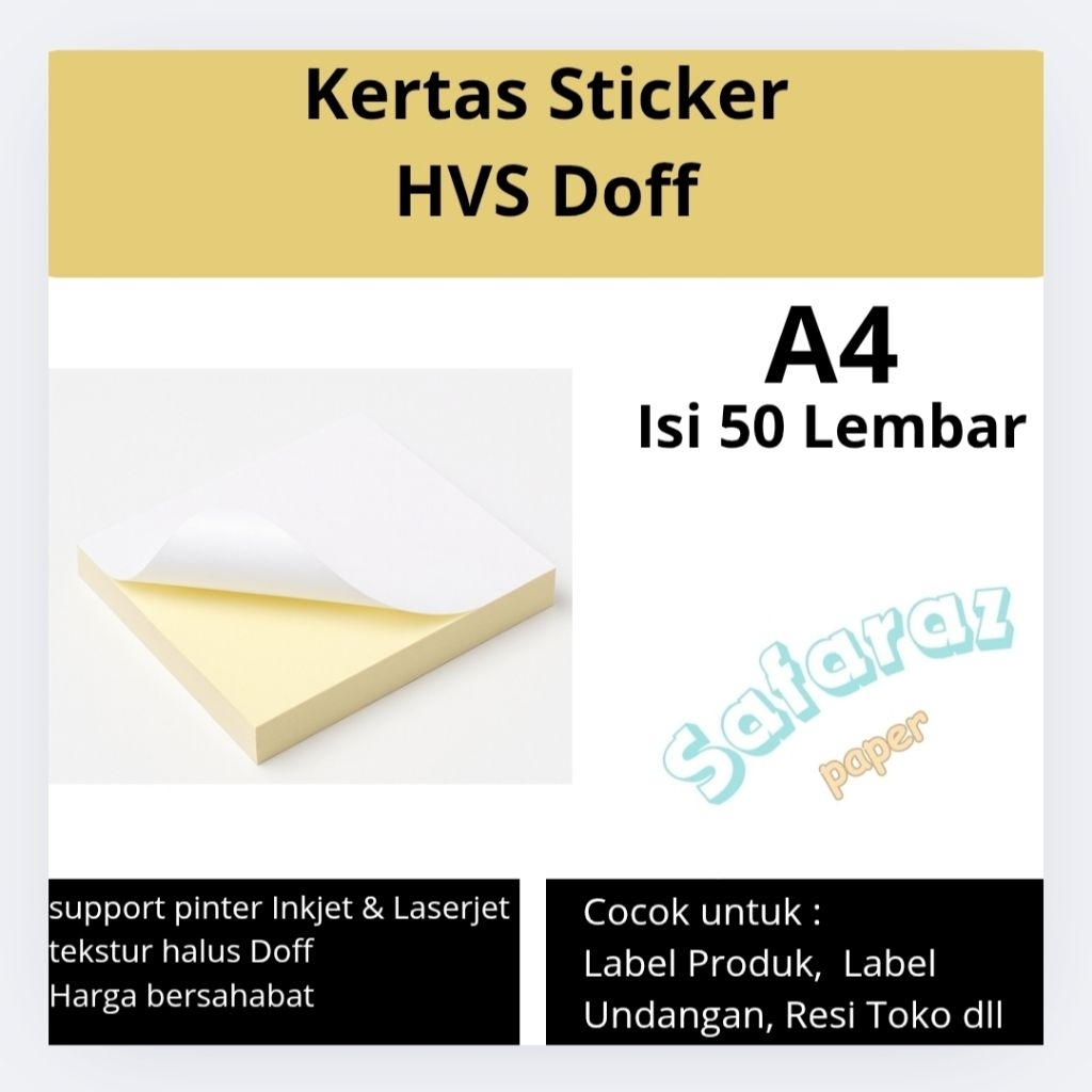 

Sticker HVS A4 Isi 50 Lembar untuk Printer – Kertas Stiker Print Sendiri Inkjet Laser | Label Kertas Doff/Glossy