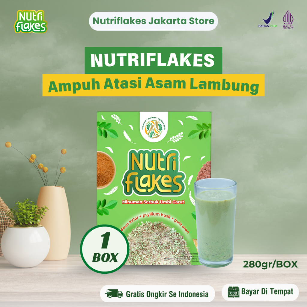 

Nutriflakes Sereal Umbi Garut Mengatasi Asam Lambung, maag dan Gerd Original 1 Box