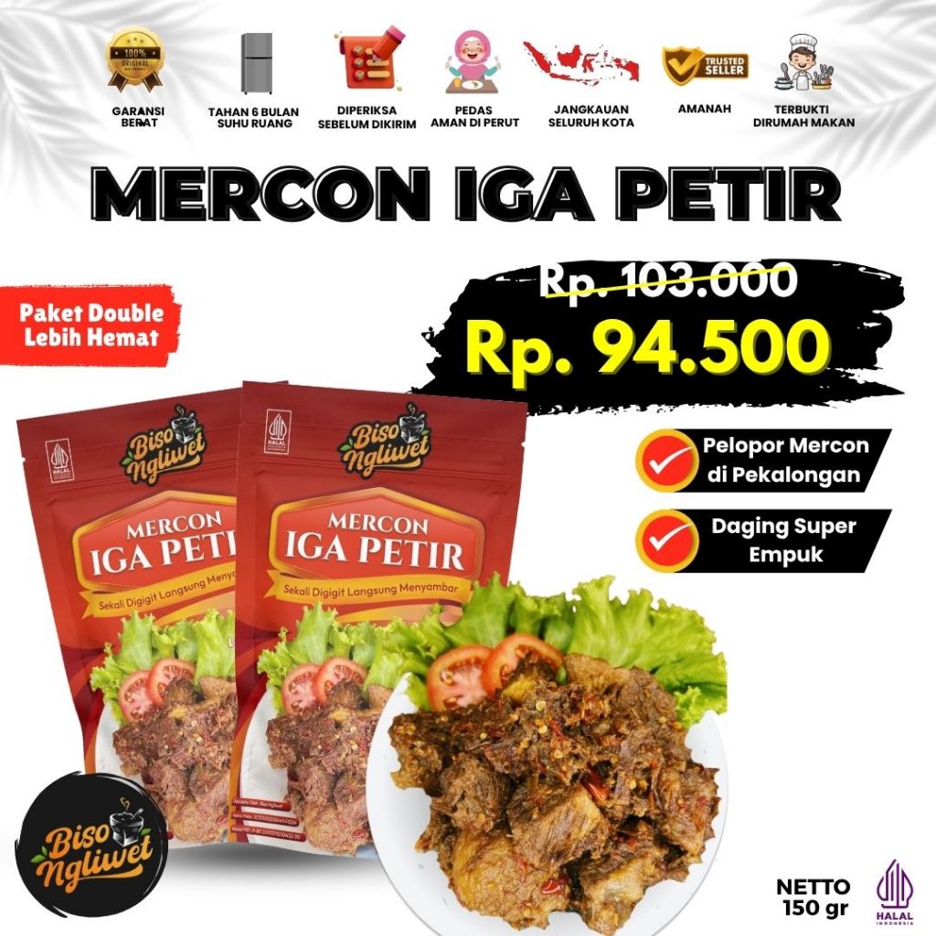 

Paket Double Lebih Hemat 2 Mercon Iga Petir Pedas Biso Ngliwet Sambal Lauk Cepat Siap Saji Daging Segar Makanan Instan Ikan Food Seafood