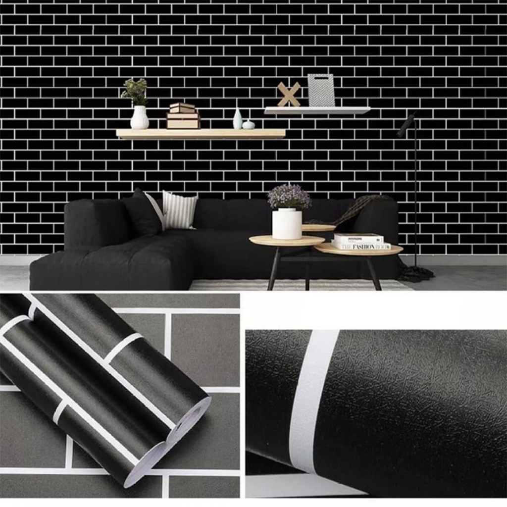 wallpaper dinding motif bata hitam walpapaper dinding aesthetic stiker kamar tidur cowok best seller