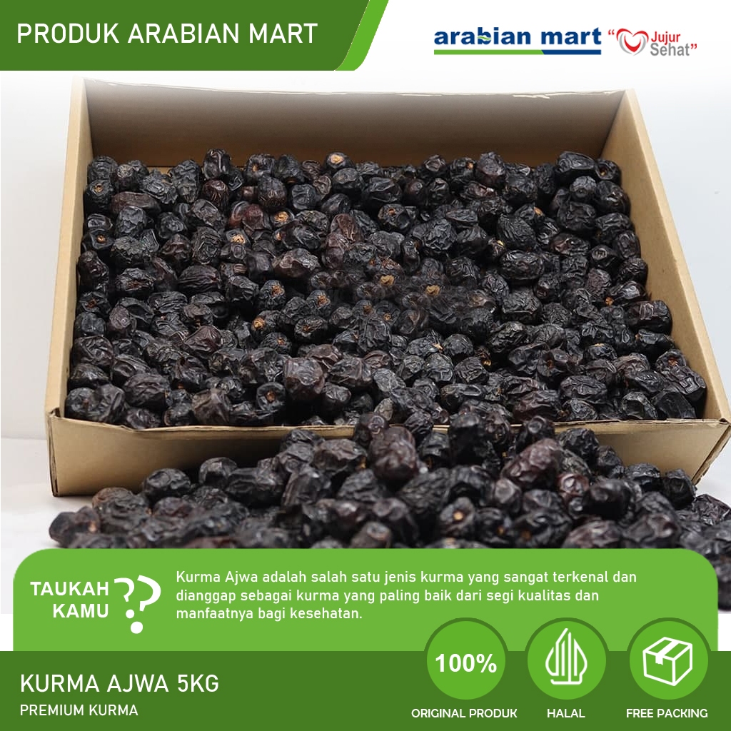 

Kurma Ajwa 1 KARTON (5 KG) Premium Original Kurma Nabi Ajwa Madinah untuk Oleh Oleh Haji dan Umroh