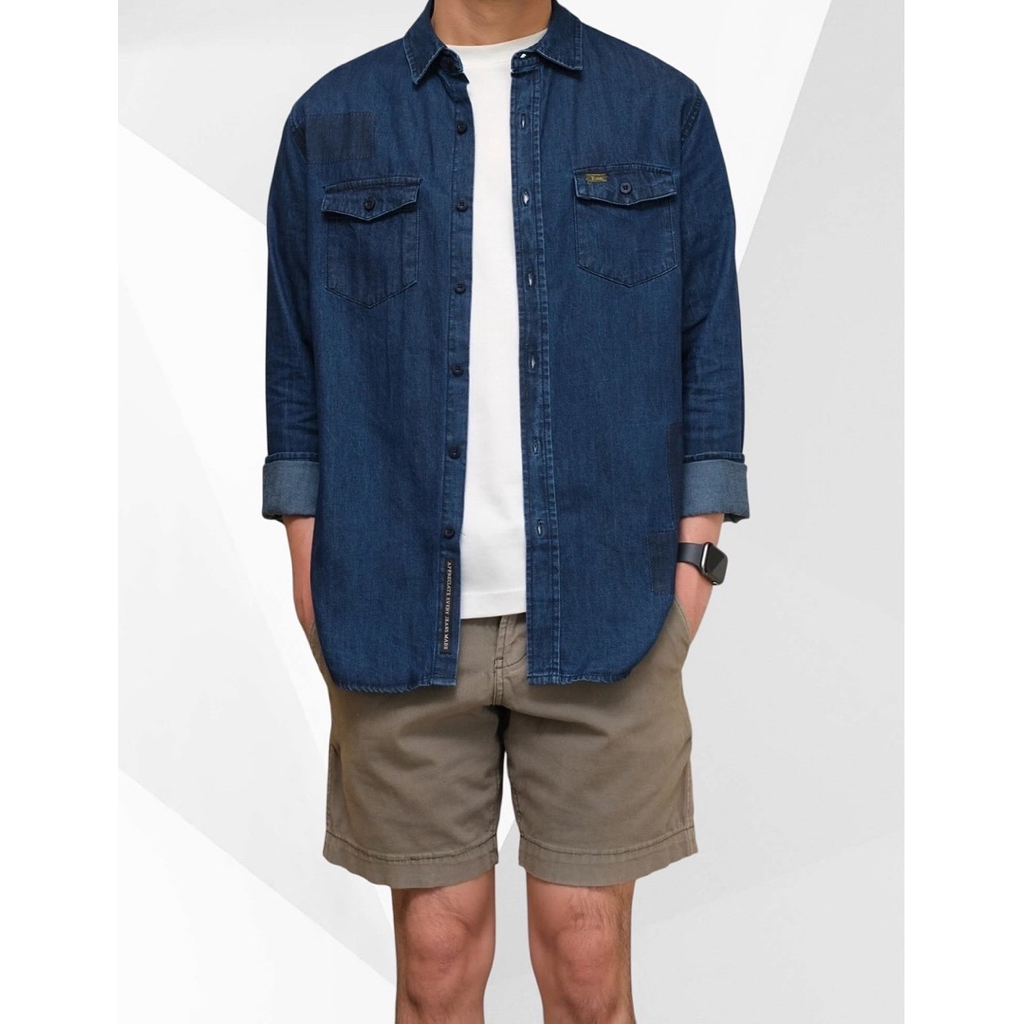 Kemeja pria LEE Denim LS Shirt Dark Blue LEE-LSS-01 Jaket denim KEMEJA chambray KEMEJA KASUAL KEMEJA