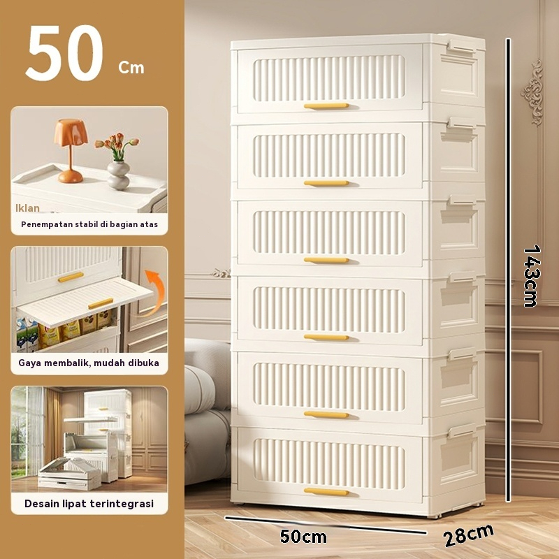 (Tidak Perlu Instalasi) Lemari Plastik Lipat 3-6 Susun dengan Roda Rak Serbaguna Transparan Kapasita