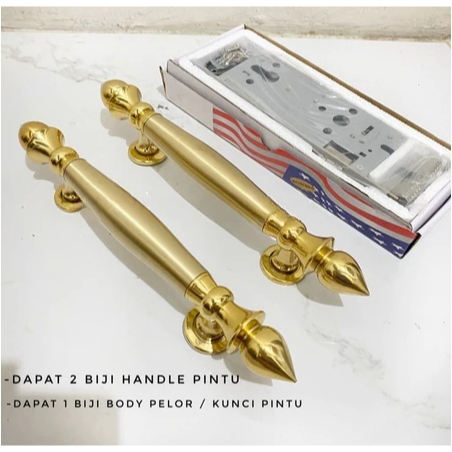 Full Set Pegangan Hendel Handel Handle Gagang Tarikan Pintu Kayu Kaca Rumah Kantor Kuningan Anti Kar