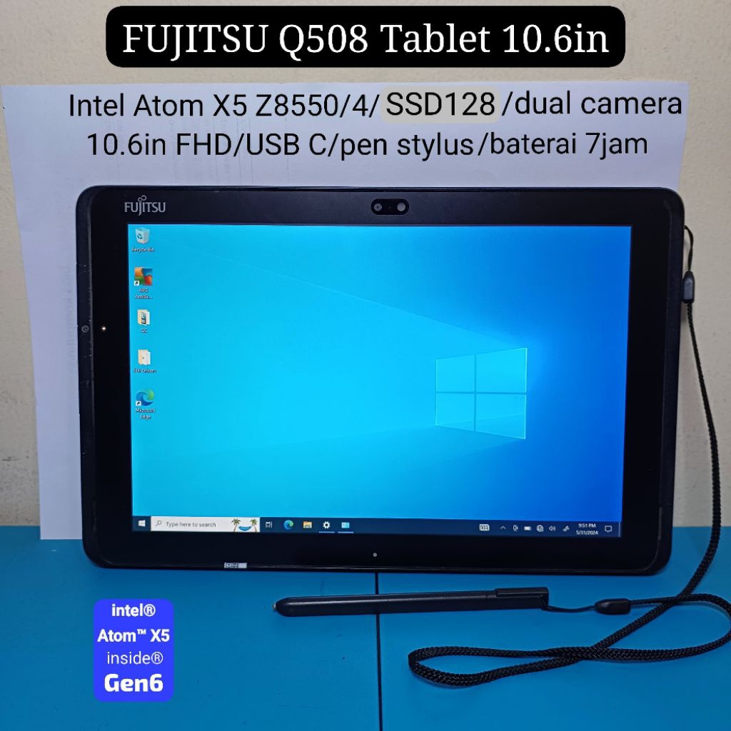 Tablet 10.6in FUJITSU Q508 Windows 10 | Ram 4gb SSD 128gb | pen stylus | baterai 5jam lebih