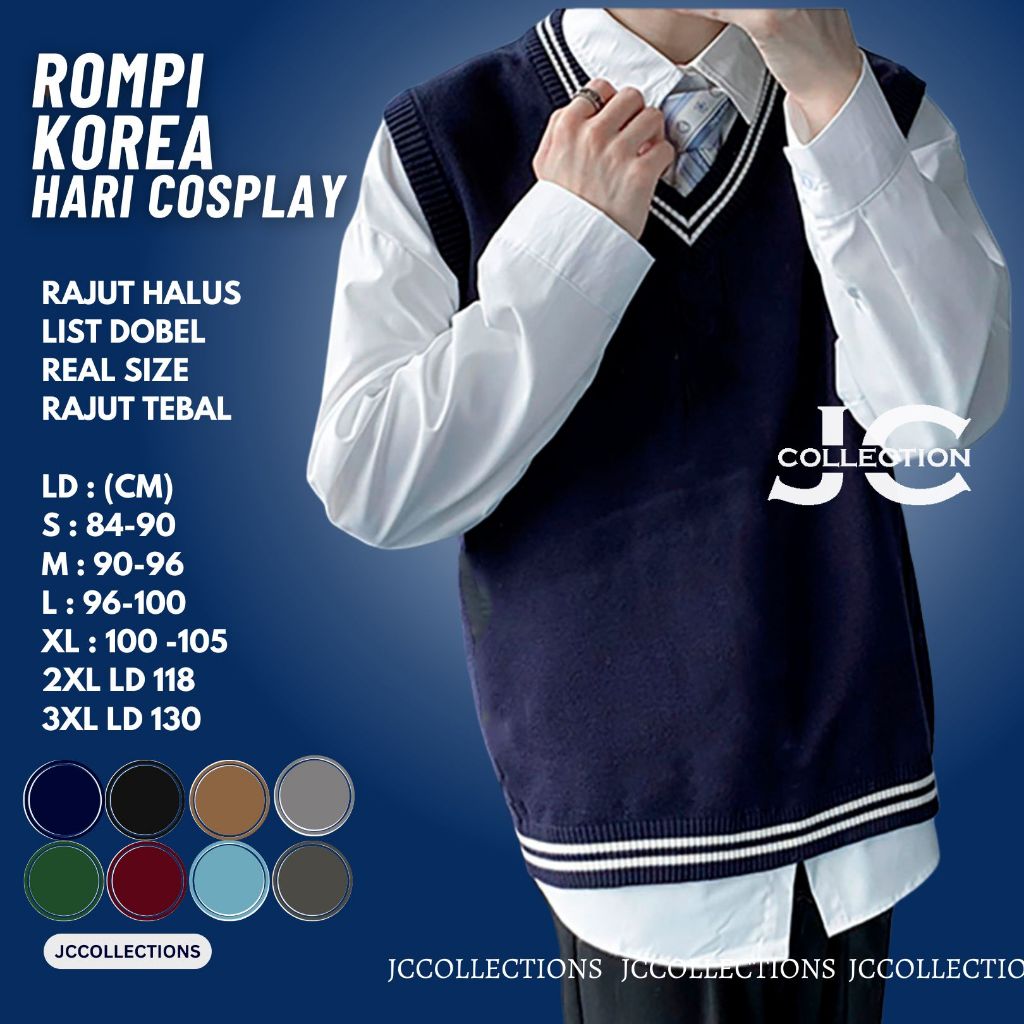 Rompi Kantor Unisex Korean Look Harpott List Putih / Vest Korea V-Neck Harpott List Putih / Rompi