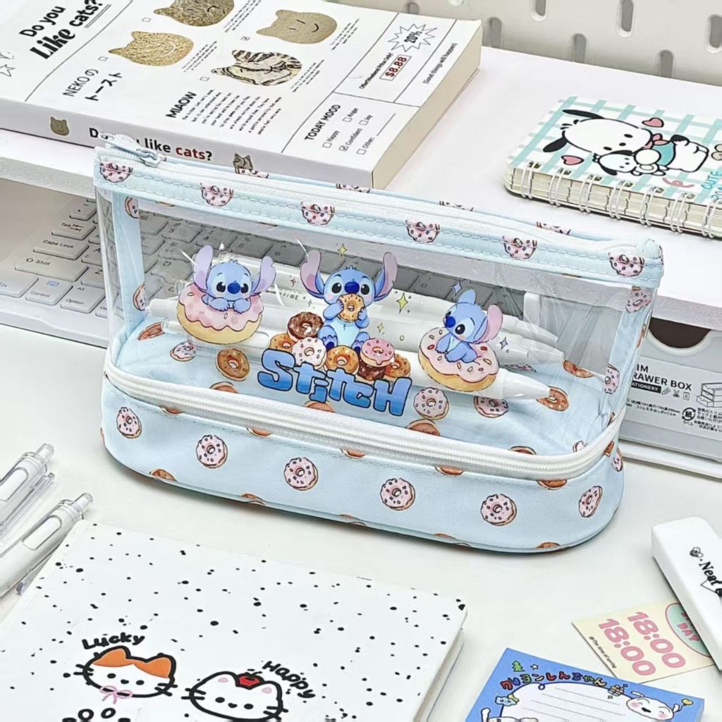 

Doughnut Stitch Triangle Pen Bag Transparent Visible Window Large Capacity Student Stationery Bag
