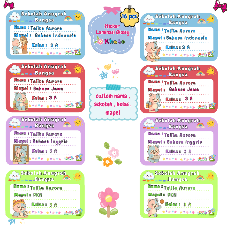 

Label Buku Stiker Nama Anak Custom Laminasi Glossy