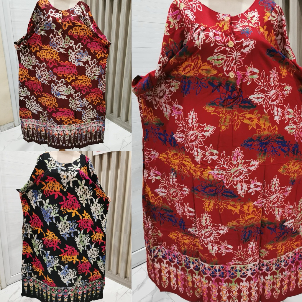 Daster JUMBO Kancing Pelangi Susun Full