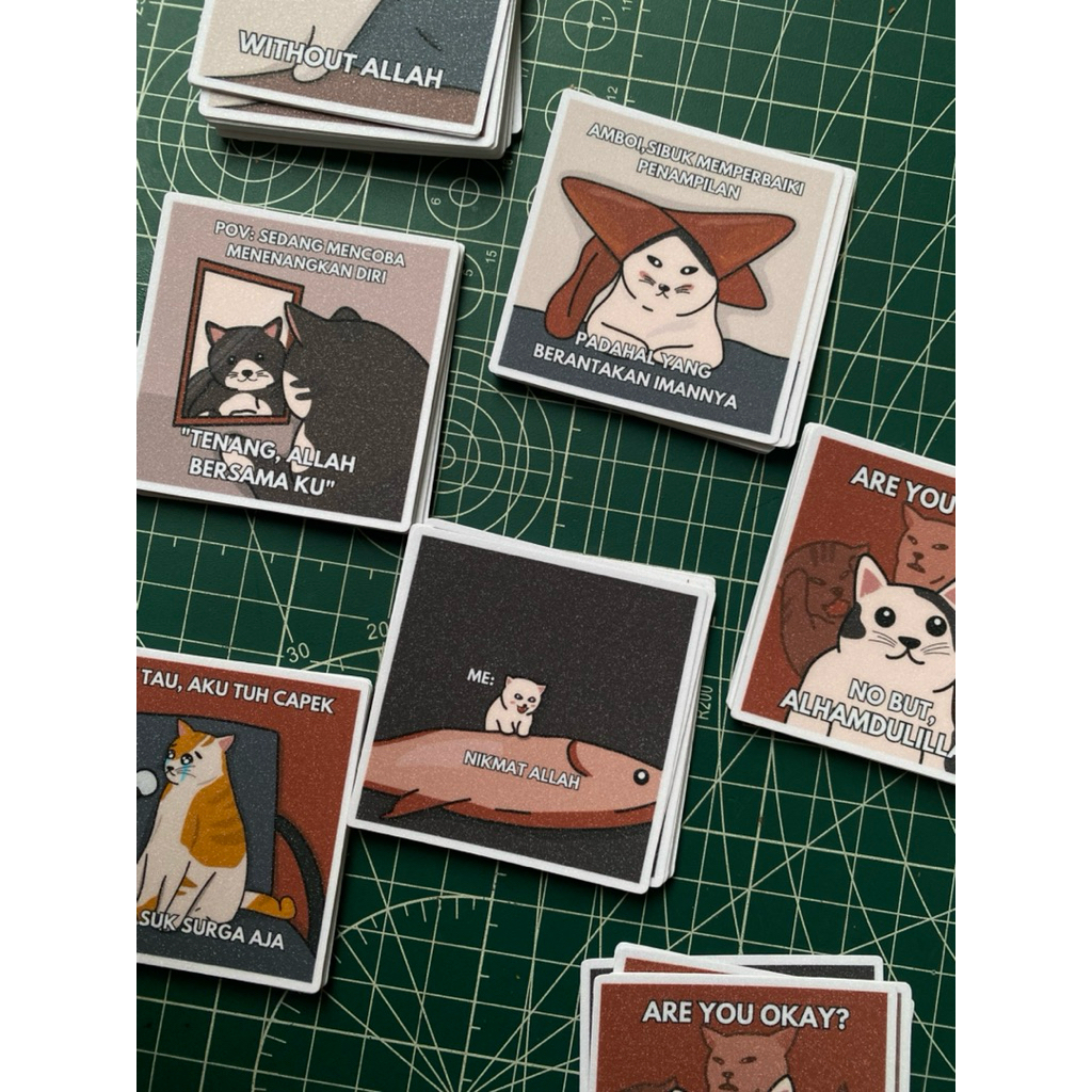 

Stiker Dakwah Kucing Tobat meme lucu Vol 2| Waterproof| Glitter|stiker aesthetic
