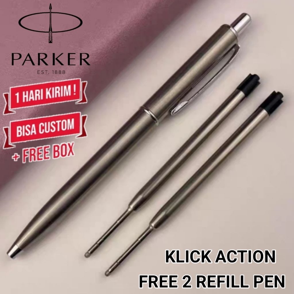 

Pulpen Ballpoint Mewah Cetek2 Clik Action Parker Stainless Free 2 Refill Pen Gratis Grafir Nama Dan Box Exlusive