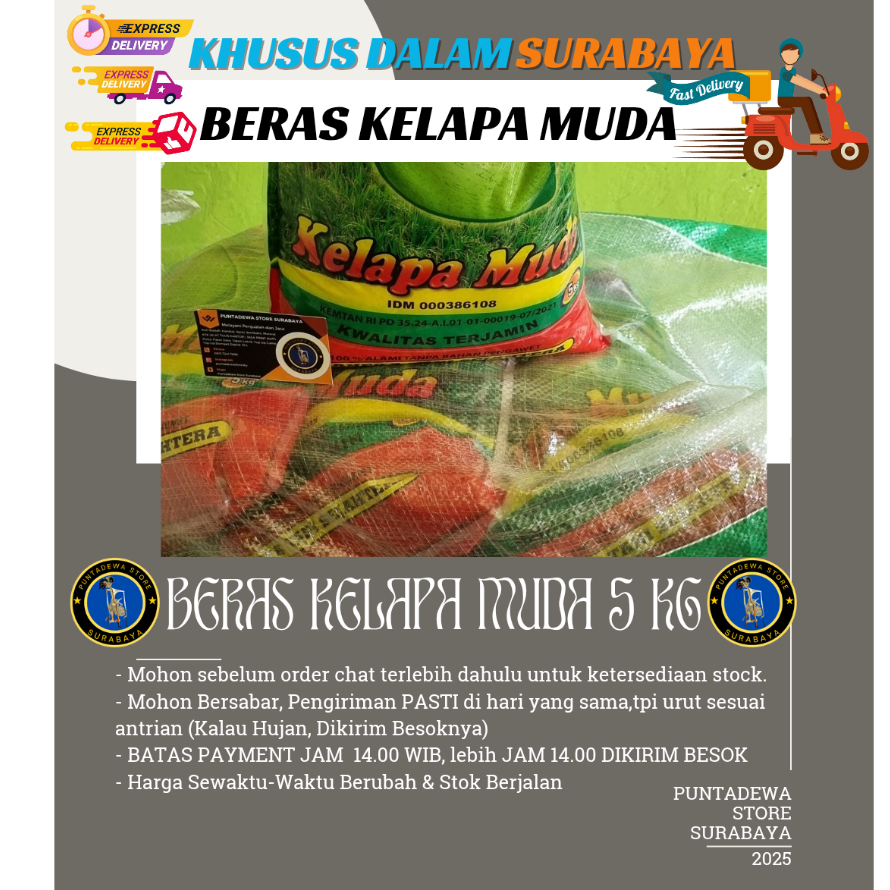 

Beras Kelapa Muda 5 kg Khusus DalamSurabaya, SIdoarjo & Gresik Instan