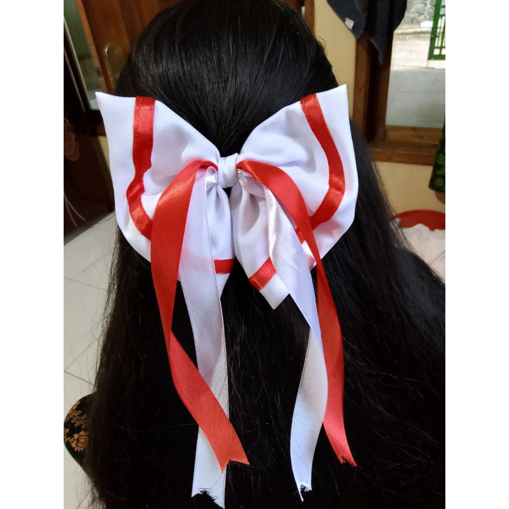 pita rambut merah putih jepit rambut