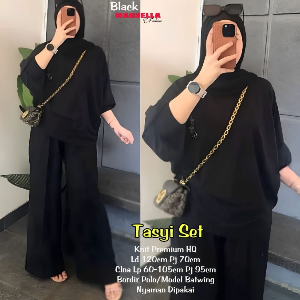 Set Wanita Batwing Kaos Knit Ld 120 Jumbo • Set Wanita Kulot Knit Premium Jumbo • Tasyi Set by Marse