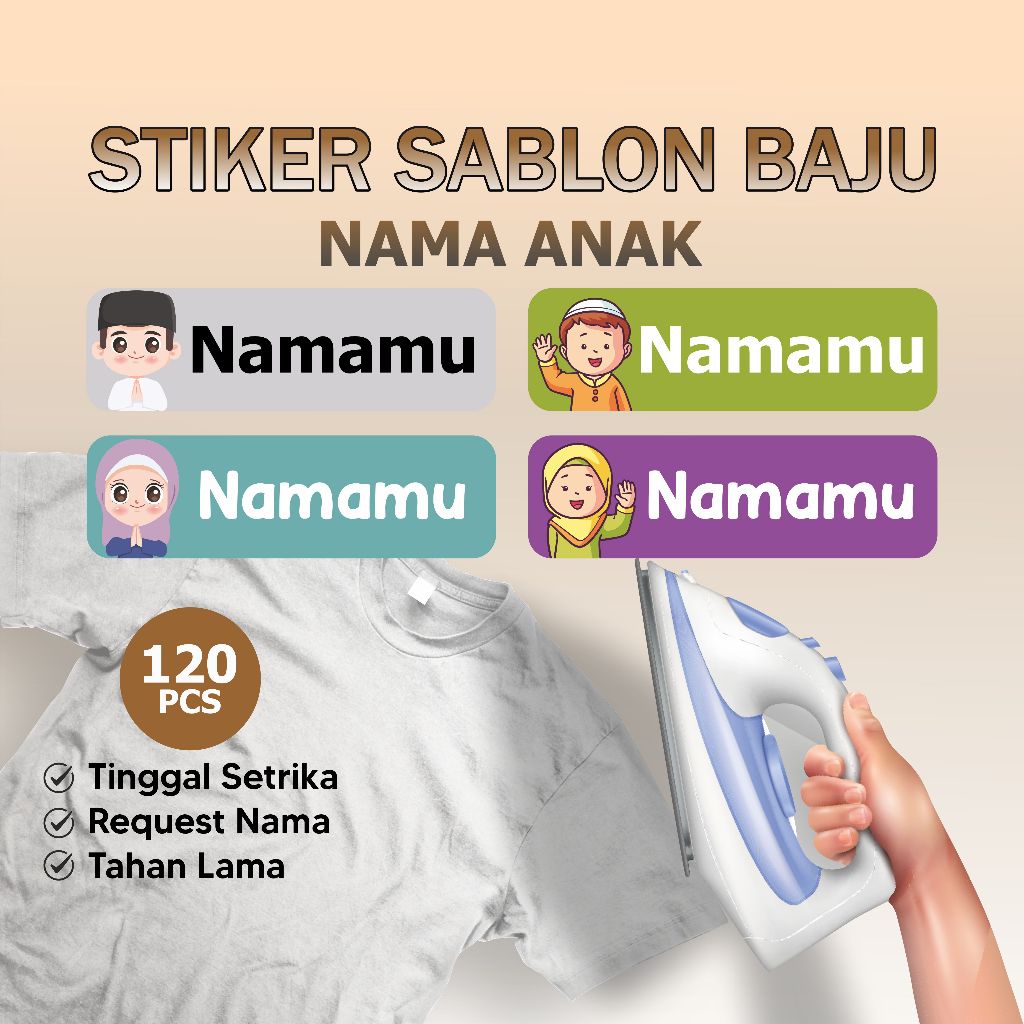 

TERMURAH Stiker Label Baju Anak Tema Muslim Stiker Sablon Baju Sablon Label Baju Anak Sablon Custom Setrika Tahan AIr Tahan Lama ISI 120 PCS