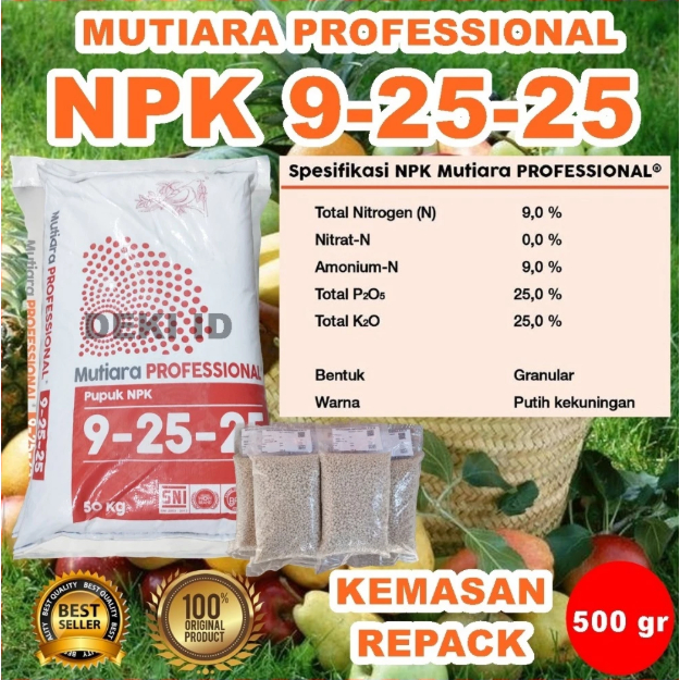 Pupuk NPK Professional 500 Gr Repack 9 25 25 Mutiara Meroke Profesional Nutrisi Pembuahan Tanaman