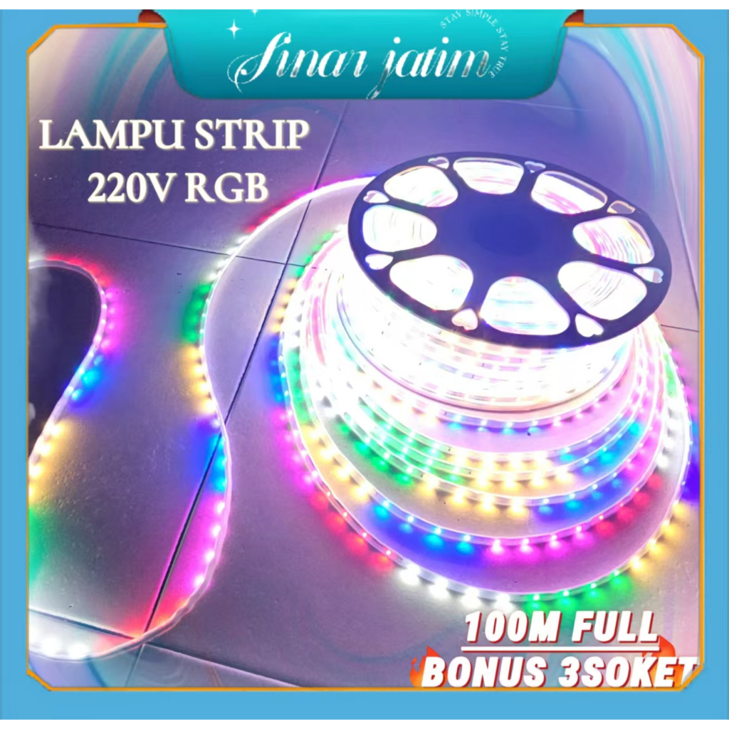 Strip LED 3528/2835 RGB Warna Warni 1 Roll = 100 Meter + Adaptor. Lampu Selang RGB Outdoor / Lampu S