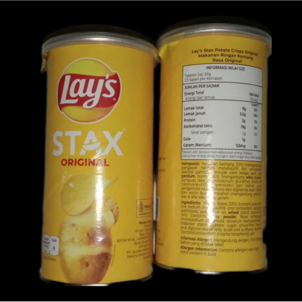 

Lays Stax Keripik Original 70gr, Lays Stax Keripik Spicy Prawn 70gr, Lays Stax Sour Cream & Onion 70gr