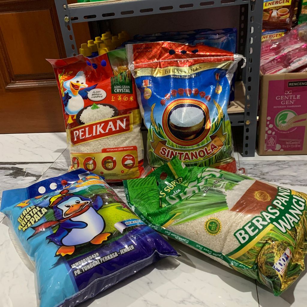 

Jual Beras 5KG Pelikan, Sintanola, Pinpin, dan Daunsuji Harga Murah!!