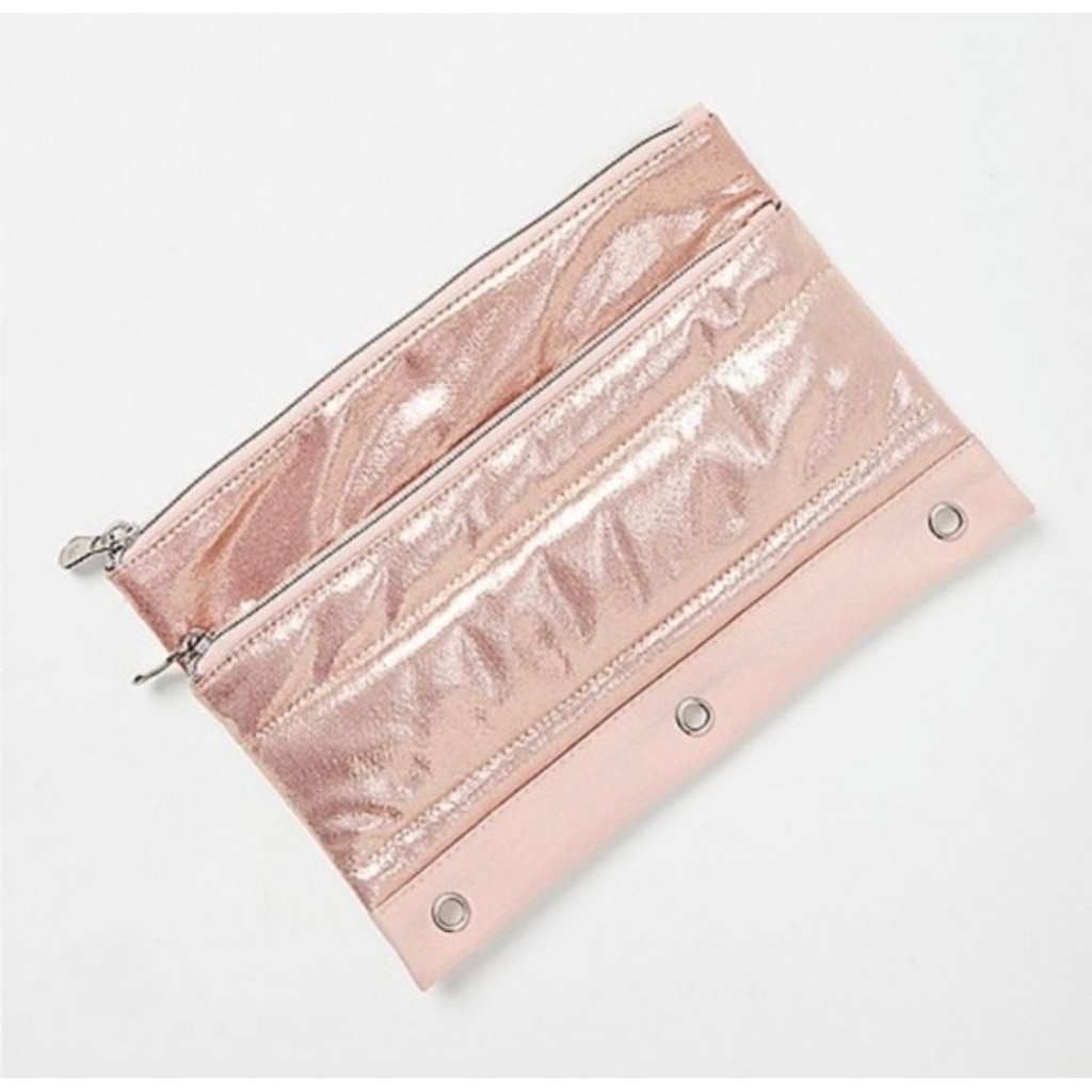 

Justice Original Rose Gold Quilted Pencilcase Silver Zip Shimmer Pink Import