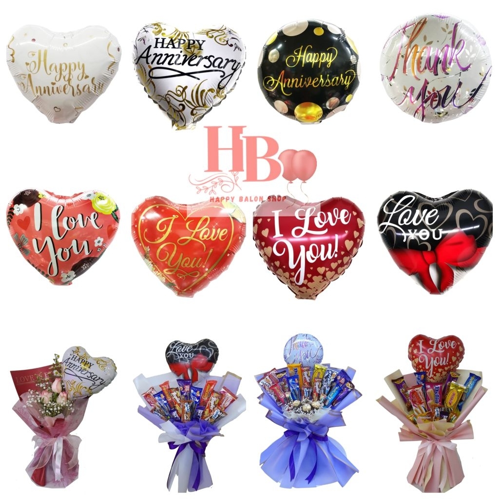 BALON FOIL ANNIVERSARY GROSIR 12PCS BALON BUKET