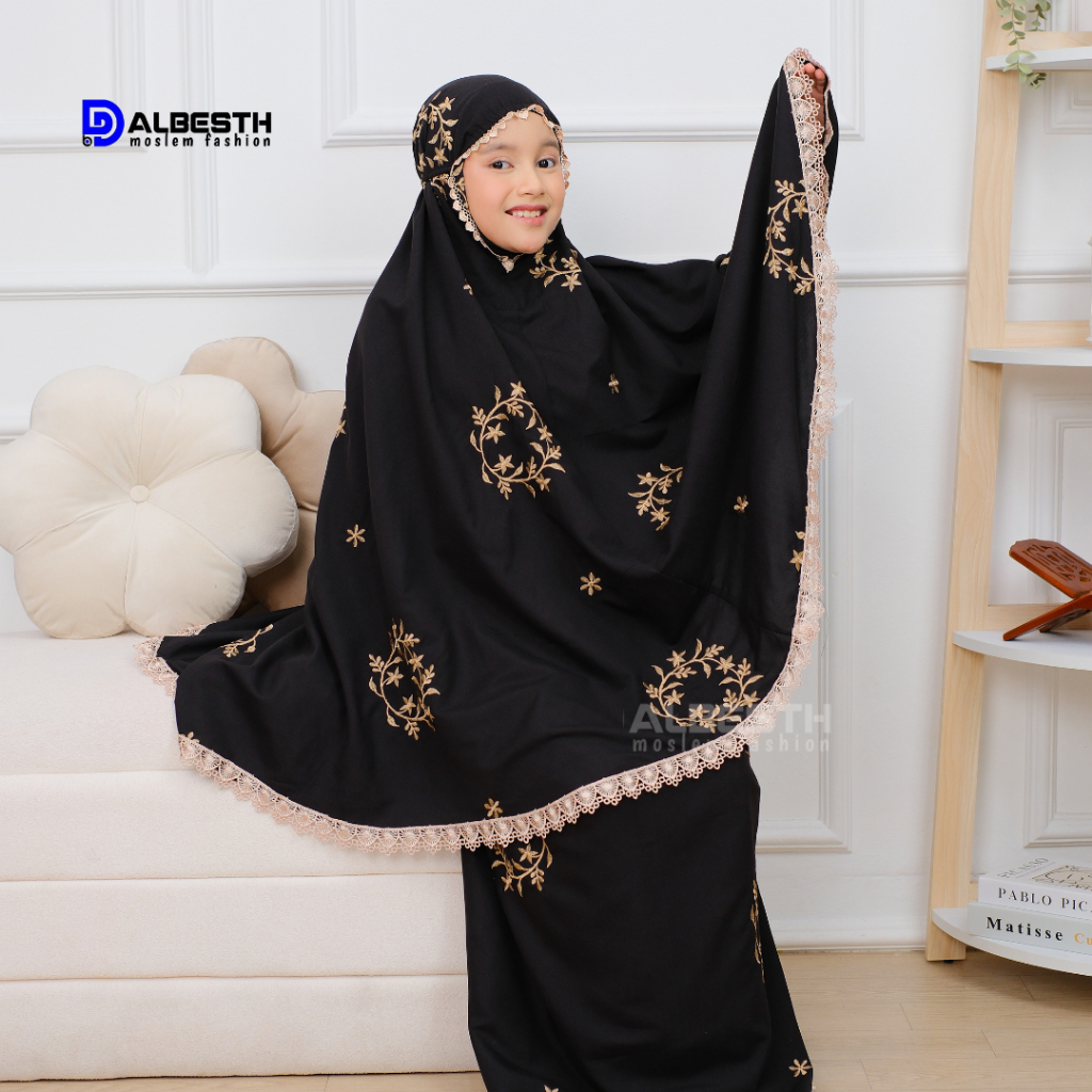 ALBESTH - Mukena Anak Remaja Perempuan Motif Bordir Asoka Bahan Katun Premium Renda Mewah