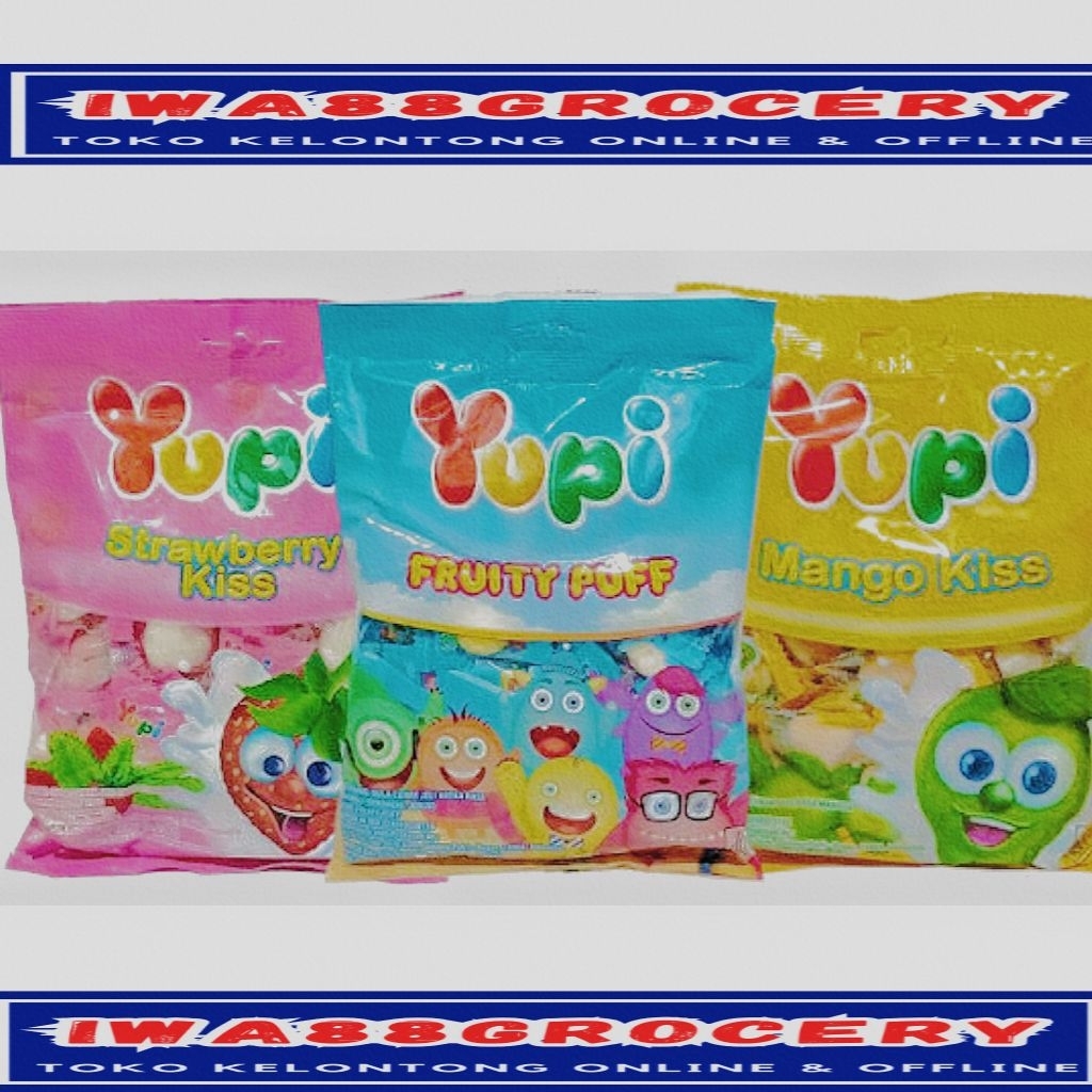 

Yupi kiss permen lunak strawbery kiss dan fruity puff 120 gr